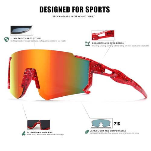 Image of SEKKAF Kids Sunglasses Youth Baseball Sunglasses for Boys Girls Softball Sports Sun Glasses UV Protection