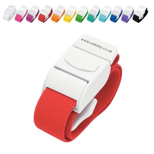 ROLSELEY Laccio emostatico medico di qualità con fibbia a sgancio rapido e fascia elastica in poliestere priva di lattice per infermieri, ostetriche, paramedici, studenti di medicina e medici (ROSSO)