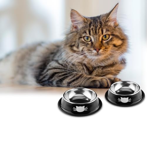 Edelstahl Katzennäpfe Set, Futternapf & Wasser Schüssel (2 Schwarz)