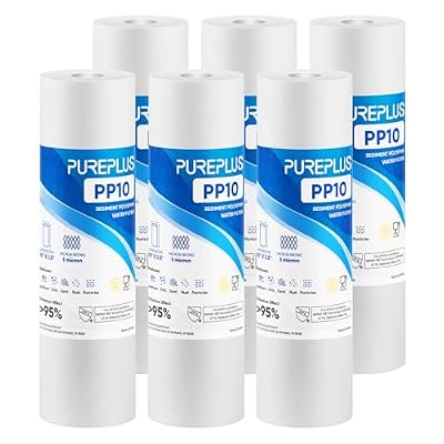 PUREPLUS 5 Micron 10" x 2.5" Whole House Sediment Home Water Filter Cartridge Replacement for Any 10 inch RO Unit, Culligan P5, Aqua-Pure AP110, Dupont WFPFC5002, CFS10, WHKF-G05, 6Pack
