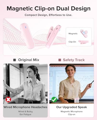 Gicorino Voice Amplifier for Teachers with Dual Magnetic Wireless Lavalier Microphones & Noise Reduction - Bluetooth Portable Rechargeable Speaker for Classroom, Meetings, Yoga, Speeches (Light Pink) - 2