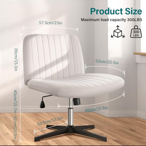 BFTOU White Criss Cross Chair No Wheels Height Adjustable Swivel Vanity Chair for Home Office with Wide Flannel Seat