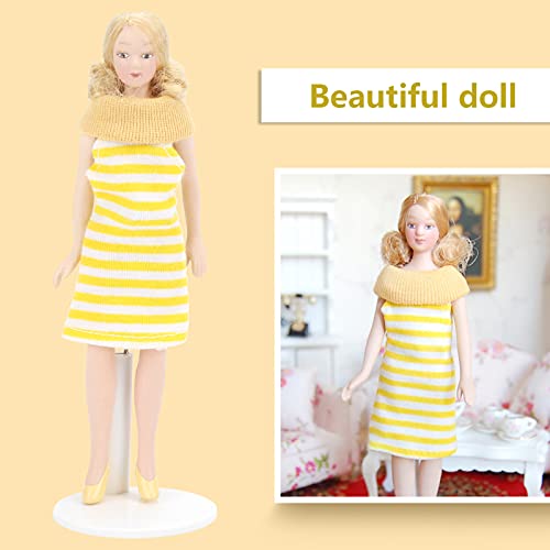 Muñeca para Casa de Muñecas 1:12 Mujer Vestido Amarillo miniatura 6