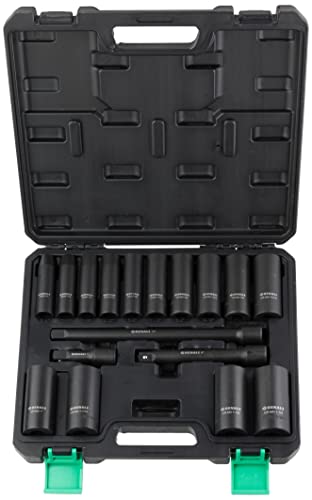 Amazon Brand - Denali 17-Piece 1/2-Inch Drive 6 Point Deep Impact Socket Set, SAE Size with Carrying Case, 13.98 x 10.63 x 2.17 inch