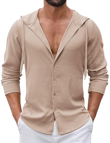 COOFANDY Men's UPF 50+ Sun Protection Hoodie Shirt Lightweight Quick Dry Fishing Hiking Beach Cover Up Khaki