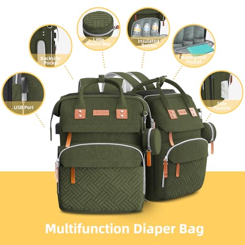 Image of ISMGN Diaper Bag Backpack with Changing Station, Large Diaper Bag, Baby Bag, Multifunctional Diaper Bag, ARMYGREEN
