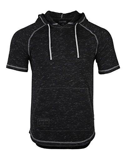 ZIMEGO Mens Short Sleeve Hoodie - Color Block Hooded Shirt, Black Black, Small