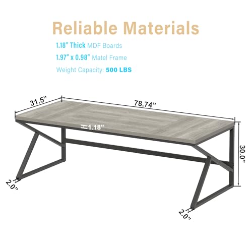 Image of HSH 78 Inch Long Home Office Desk, Extra Large Grey Computer Desk for 2 Person, Industrial Wooden and Metal Executive Work Writing Study Gaming Desk Table, Modern Bedroom PC Laptop Desk Double Desk