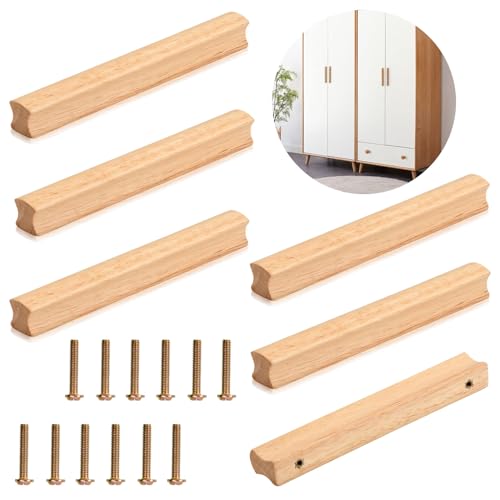 6 Pièces Poignée de Meuble en Bois avec Vis pour Armoire, Espacement des Trous 160 mm, Poignées de Cuisine Universelles pour Les Placards