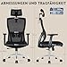 Durrafy Ergonomischer Bürostuhl, Schreibtischstuhl Höhenverstellbar, Drehstuhl mit Verstellbarer Lendenwirbelstütze und Kopfstütze, 90°-130°Liegefunktion, Bürostuhl bis 150 kg Belastbar, Schwarz