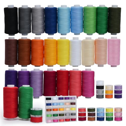 YZZAOO Juego de 25 Hilos de Coser de 400 Yardas, 25 Colores Hilos de Coser para Maquina, 100% Poliéster Hilo de Coser para Coser a Mano y a Máquina, Coser a Diario, Bordar