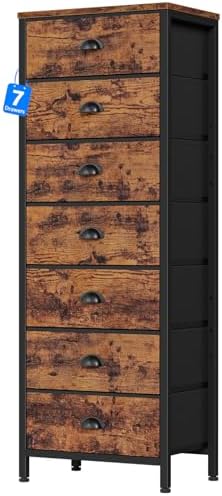 Furnulem Bedroom Dresser with 7 Drawers,Tall Industrial Fabric Ch...