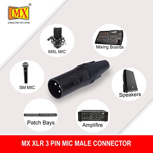 Image of MX 3 Pin XLR connector Microphone Connector pin Pure Copper Nickel Plated Pins1 for High Conductivity microphone cable connector PERENT (3 PIN BLACK COATING, Pack of 10, Male Connector)