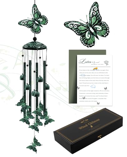 Wind Chimes for Outside 33 Butterfly Wind Chimes Outdoor Gifts for Women Mom Grandma Birthday Gift for Garden Porch Patio Home Decor (Green)