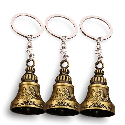 Image of Combo of 3 Guardian Bell Keychain | Golden Phoenix Protection Bells for Riders, Couples & Friends | Good Luck for Motorcycles, Cars & Travel | Set of 3 Golden Phoenix Guardian Bell