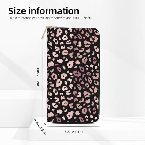 Leather Thin Slim Wallets for Women & Men - Trendy Shiny Rose Gold Leopard Print Card Wallet Holder with Zipper2