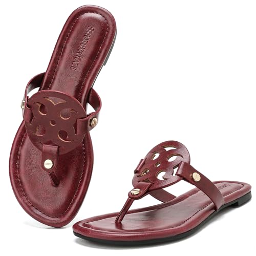Stratuxx Kaze Women's Dressy Faux Leather Thong Sandals with Memory Foam