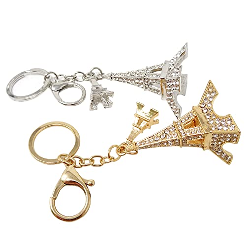 Honbay 2Pcs Metal Crystal Eiffel Tower Keychain Blingbling Rhinestone 3D Cubic Eiffel Shape Keyring French Souvenirs Keychains For Car Phone Purse Bag Decoration (2 Color) #TOP2