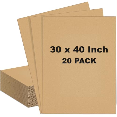 Image of 20 Pack 30 X 40 Inch Brown Cardboard Sheets | Corrugated Flat Inserts for Packing Shipping Mailing, Protective Separators for Fragile Items Dishes, DIY Crafts Projects