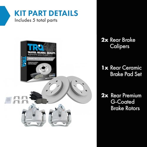 Image of TRQ Rear Brake Pad and Rotor Set Ceramic Solid Rotors Calipers