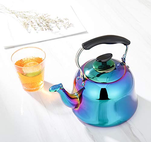 Whistling Tea Kettle Stainless Steel Teapot Rainbow Teakettle for Stovetop Induction Stove Top Fast Boiling Heat Water Tea Pot Colorful 2-Liter 2.1-Quart - Thumbnail 2