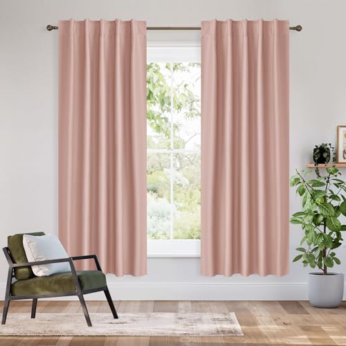 Image of RYB HOME 100% Blackout Short Curtains for Small Window, Thermal Insulated Noise Reducing Back Tab Curtains for Nursery Bathroom Basement, 42 inches Wide by 54 inches Long, Peach Pink