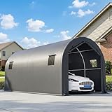 Outsunny Carpa Garaje Portátil 3x6 m Impermeable UPF 30+ con Puerta Enrollable con Cremalleras y 4 Ventanas, Garaje Exterior para Coche con Marco de Metal Galvanizado, Gris