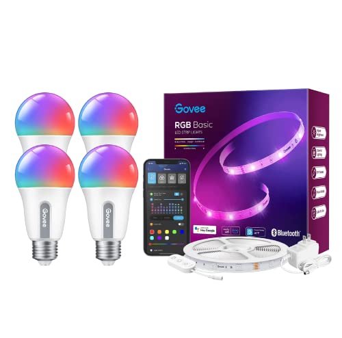 Govee Smart LED Strip Lights 50ft Bundle Smart Light Bulbs, WiFi Bluetooth Color Changing Light Bulbs 4 Pack