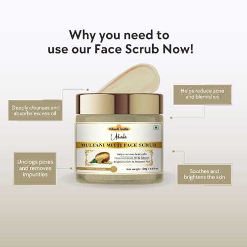Image of Khadi Multani Mitti Face Scrub 100 gm | Deeply Cleanses & Hydrates | For Glowing & Brightening Skin | For Acne, Clog Pores & Excess Oil | All Skin Types Exfoliating Scrub for Men & Women