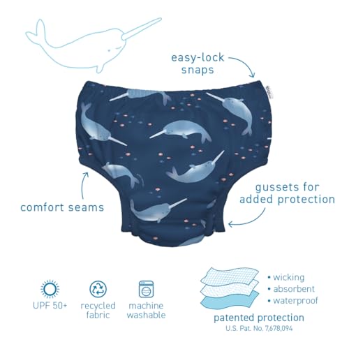 green sprouts Eco Snap Swim Diaper with Gussets - Navy Narwhal - 18mo4