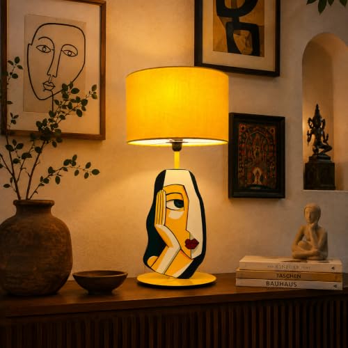 Image of THE GRANDEUR Abstract Face Artistic Table Lamp with Fabric Shade, 41 cm