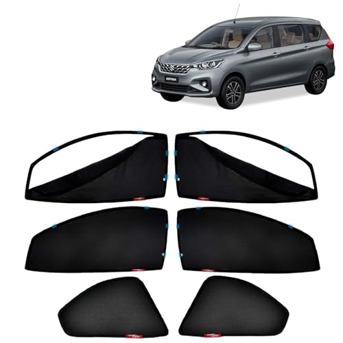 Image of Kingsway Accessories Car Side Window Sun Shade Zipper Magnetic Only Compatible with Maruti Suzuki Ertiga Year 2025 Onwards All Model, Only Zipper in Front Window, Car Curtains, Pack of 6 Pcs