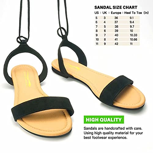 DAYDAYGO Sandals for Women - Womens Comfortable Open Toe Ankle Wrap Lace Up Flat Sandals - Women’s Sandal Ankle Tie Up Shoes 6