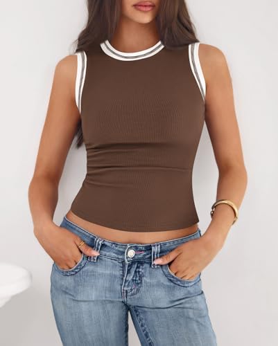 Image of BTFBM High Neck Tank Top for Women Sleeveless Ribbed Y2k Clothes Basic Shirts Going Out Outfits Spring Summer Tops 2026