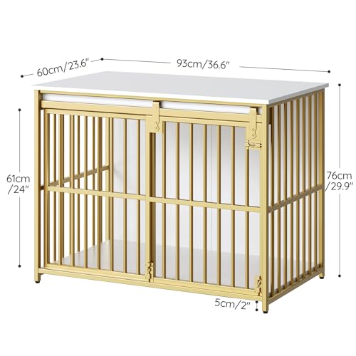 HOOBRO Dog Crate Furniture, 36.6" Heavy Duty Dog Kennel with Sliding Barn Door, Wooden Dog Cage Indoor, Decorative Side End Table for Small/Medium Dogs, White and Gold GD162GW03G1 - Image 4