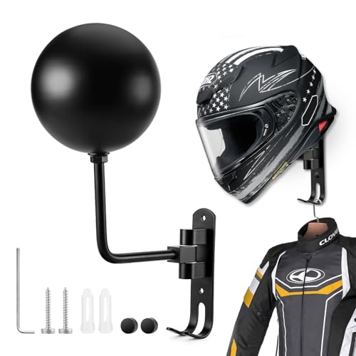 PAHTTO Helmhalter Wand Wandmontage mit Doppelhaken, Motorradhelmträger Huthalterung Helmhalterung Helmaufhänger 180° drehbarer für Motorradhelm, Fahrradhelm, Hut, Mütze, Sportbekleidung (1er-Pack)