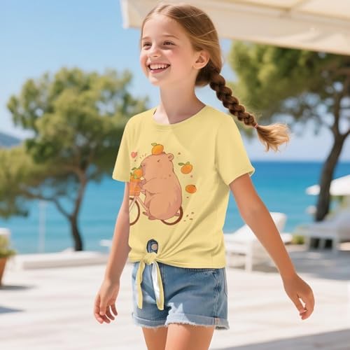 Xhuibop Cute Shirts for Girls Comfy Summer Tops Tie Knot Front Design Tees for Kids 5-123