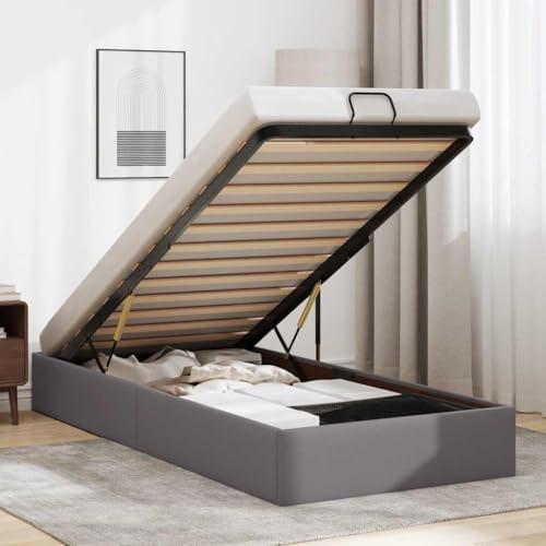 WITREE Cama tapizada 90x190 cm Cama Canape 90x190 cm Cama con canapé abatible hidráulico Cama Juvenil-Gris-90 x 190 cm