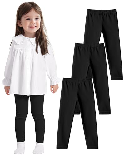 ZUEMET 3 Pack Baby Cotton Pants Toddler Boys Girls Leggings Basic Clothes Size 2T Black+Black+Black