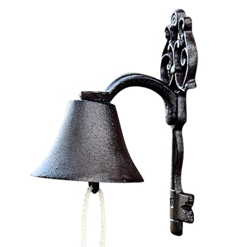 Campana de mesa colgante – hierro fundido antiguo, campanas de puerta rústicas de hierro, decoración de pared decorativa | Campana para interior y exterior, montaje en pared, para hogar, escuela