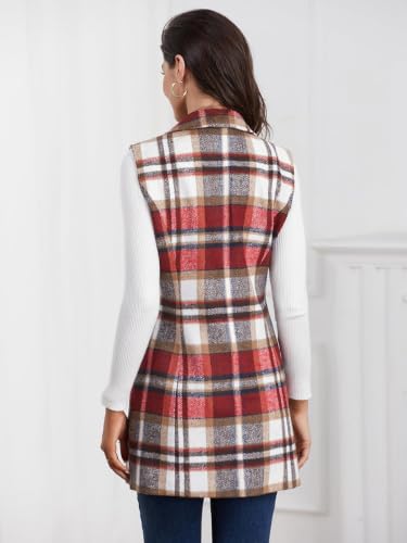 Image of IDEALSANXUN Plaid Vest for Women Fall Winter Sleeveless Blazer Jackets