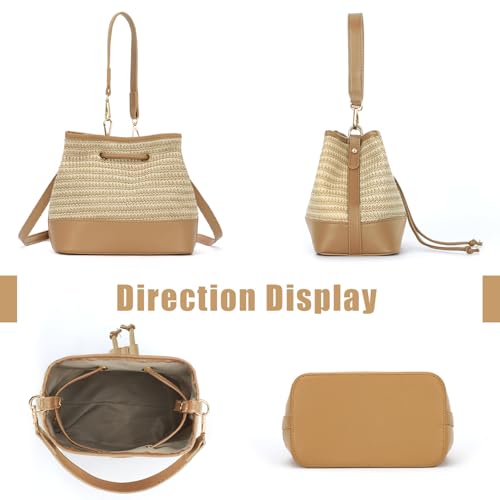 SUKUTU Straw Drawstring Shoulder Bag Bucket Bag for Women Summer Handwoven Beach Vacation Handbag Crossbody Bag2