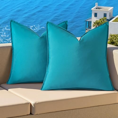 decorUhome Outdoor Waterproof Faux Linen Throw Pillow Covers 24x24 Set of 2