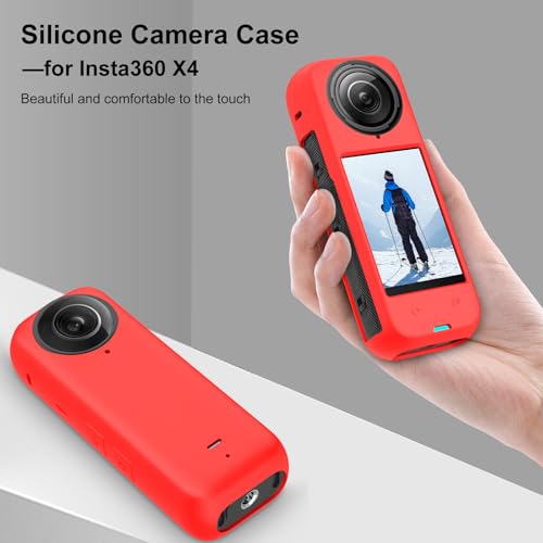 Funda protectora de silicona para Insta360 X4 con tapa de lente roja miniatura 4