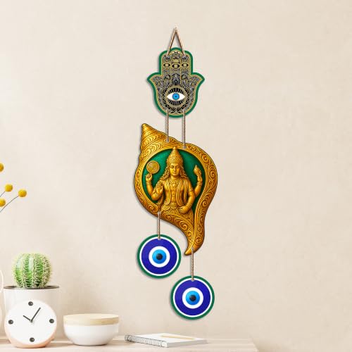 Image of Artvibes Lord Vishnu Conch Evil Eye Wall Hanging Decor | Sacred Spiritual Protection Ornament for Home Entrance | Temple Room Accent | Nazar Battu Wall Art Gift (WH 85141N)
