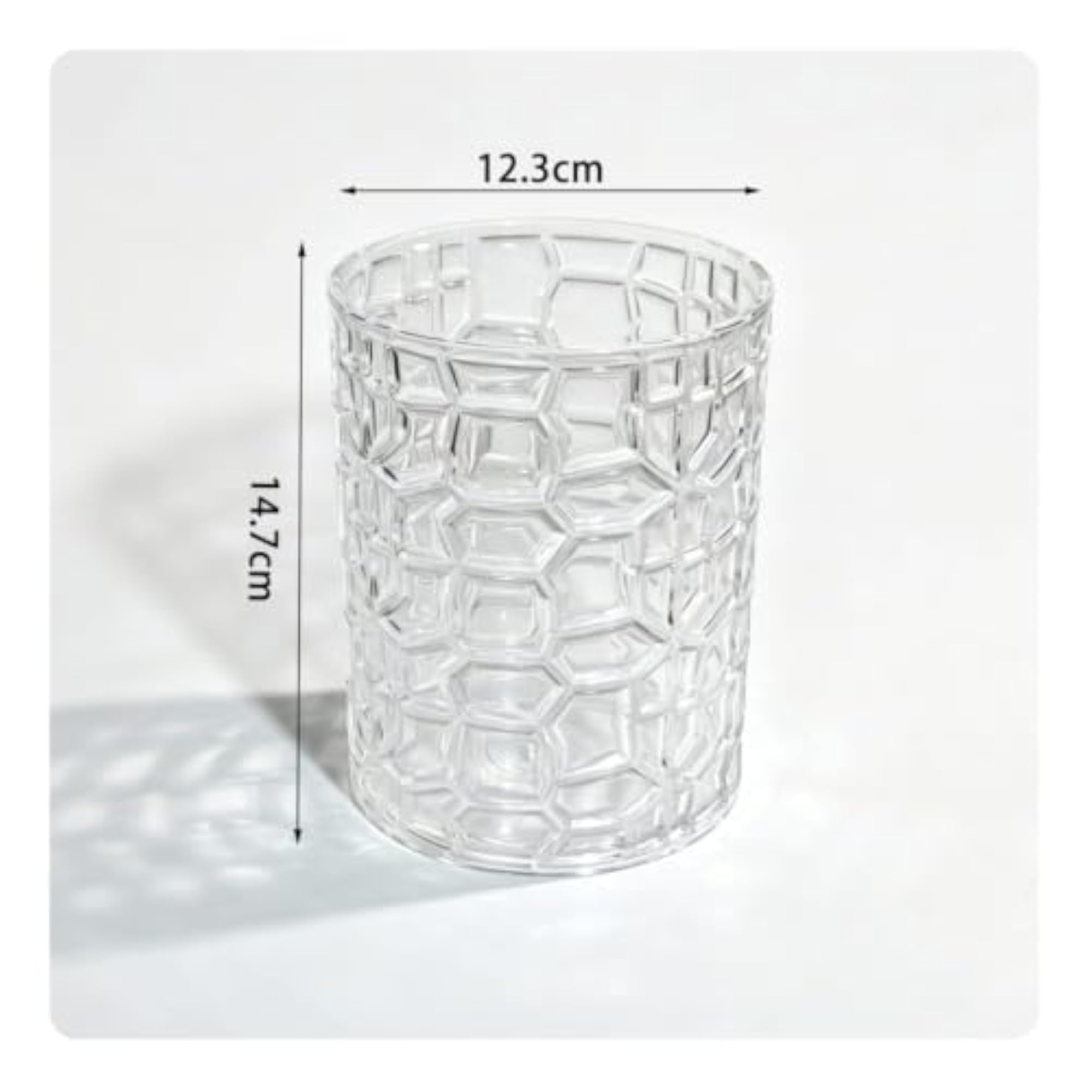 Cylindrical Acrylic Geometric Pattern Storage Cup, Transparent