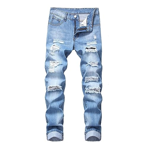 JEsilunmaMY Distressed Ripped Skinny Jeans for Men Slim Fit Stretch Straight Leg Jeans Fashion Comfort Destroyed Denim Pants
