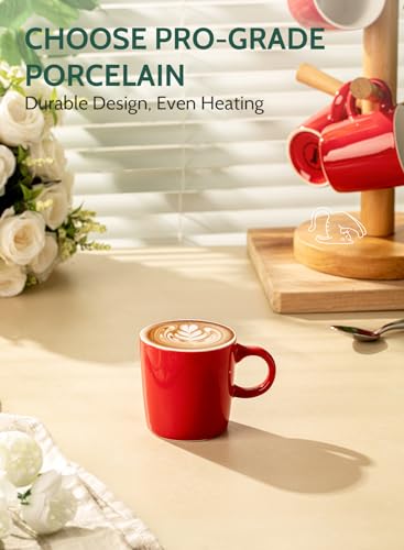 Image of Sweese 3.5oz Porcelain Espresso Cups Set of 4, Mini Coffee Mugs Demitasse Cups - Red