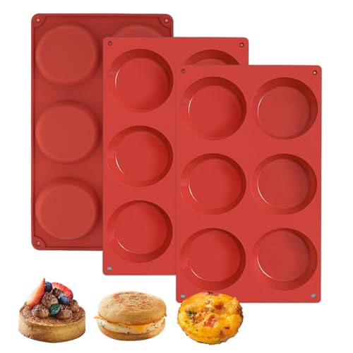 KANIXUM 3-Pack Silicone Egg Molds - 3x0.7 Inch Round English Muffin & Breakfast Sandwich Maker, Reusable Non-Stick Baking Pan for Egg Patties, Whoopie Pies, Oven Safe