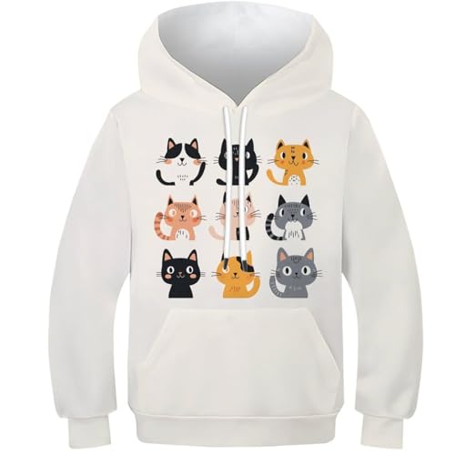 Sweat à capuche enfant chaton mignon 3D le cadeau idéal pour un adolescent de 13 à 15 ans